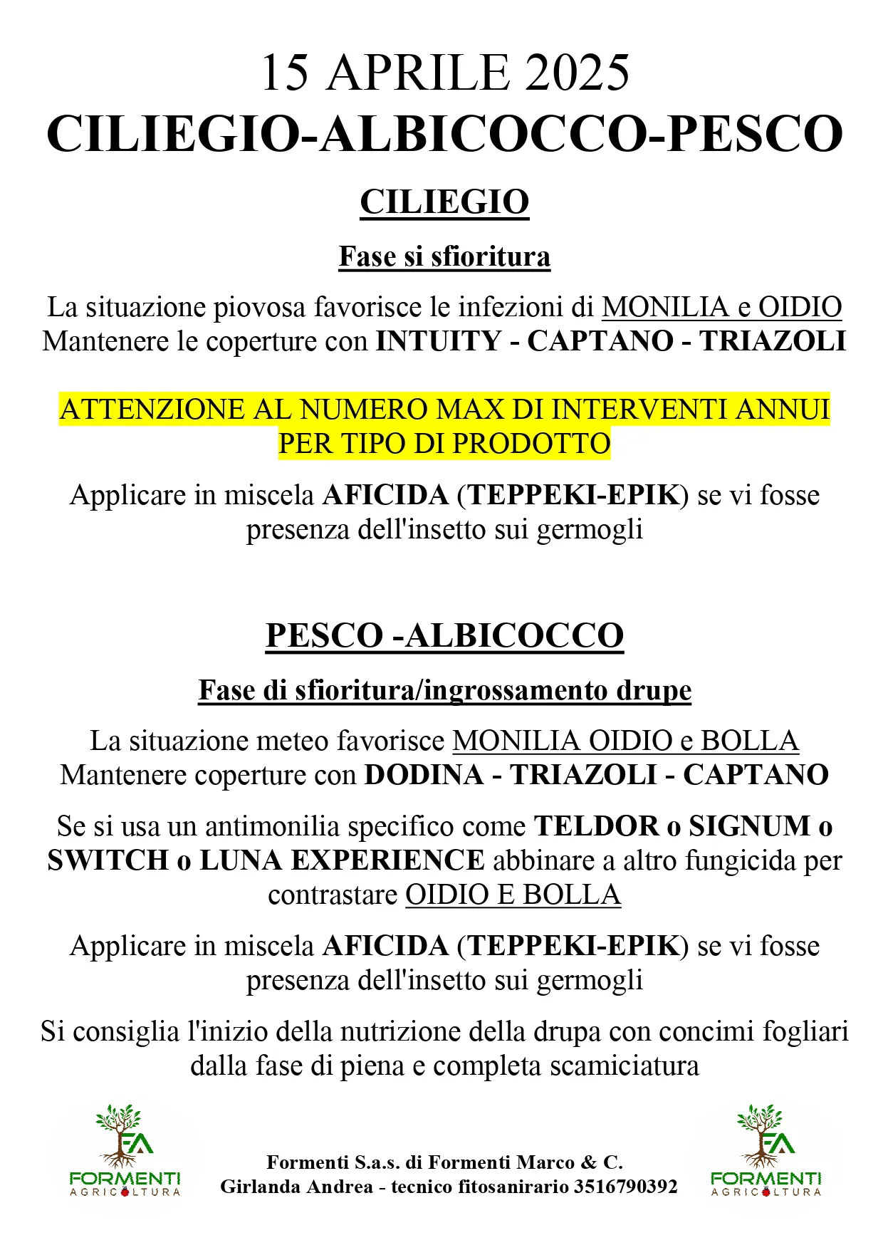 Ciliegio, albicocco e pesco
