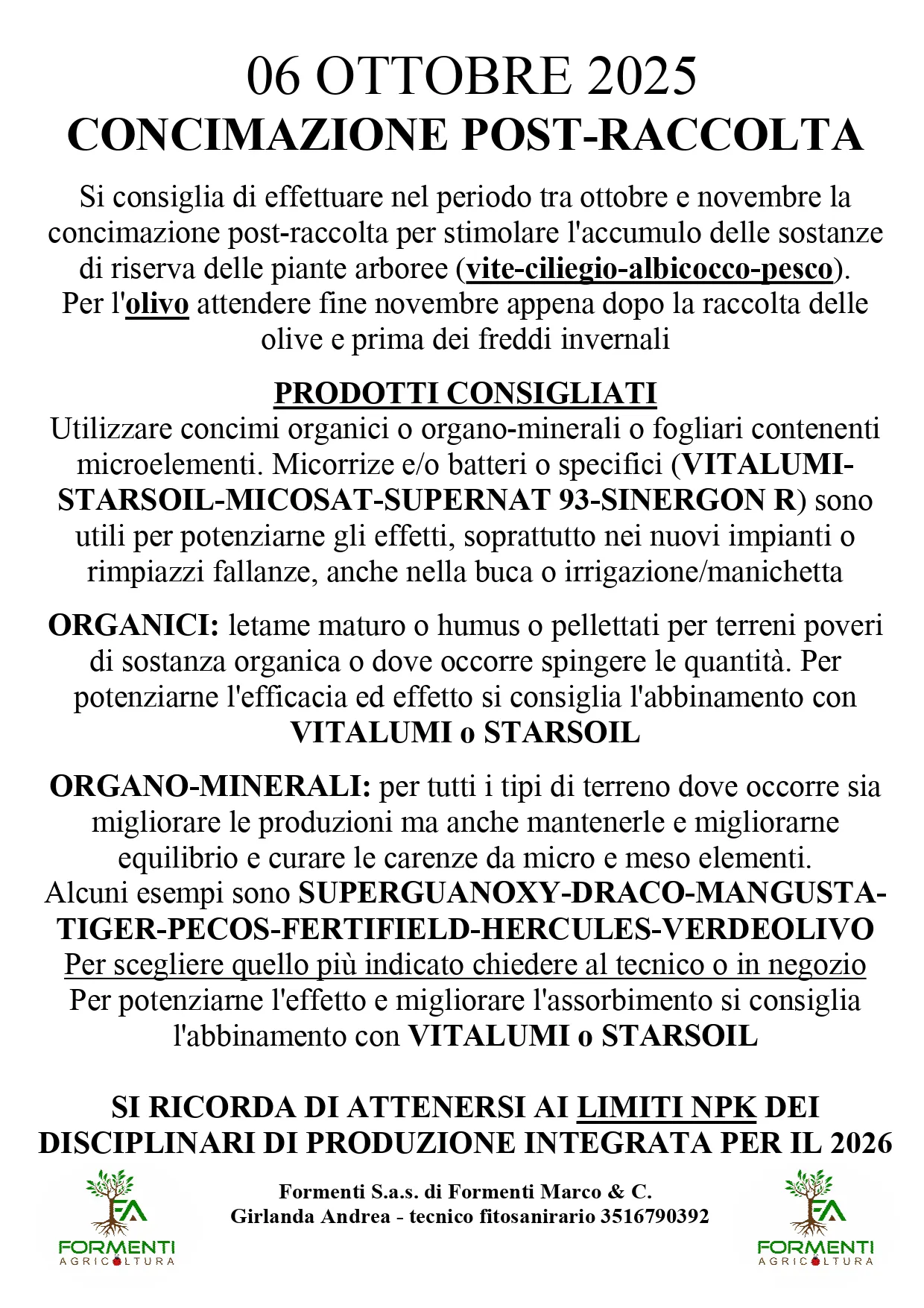 Concimazione autunnale